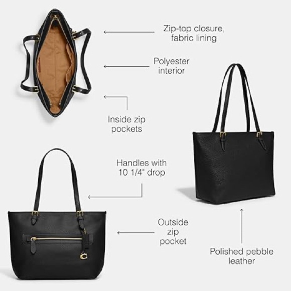 *NWT* Coach Polished Pebble Leather Taylor Tote Bag Black $325 new - Picture 13 of 13